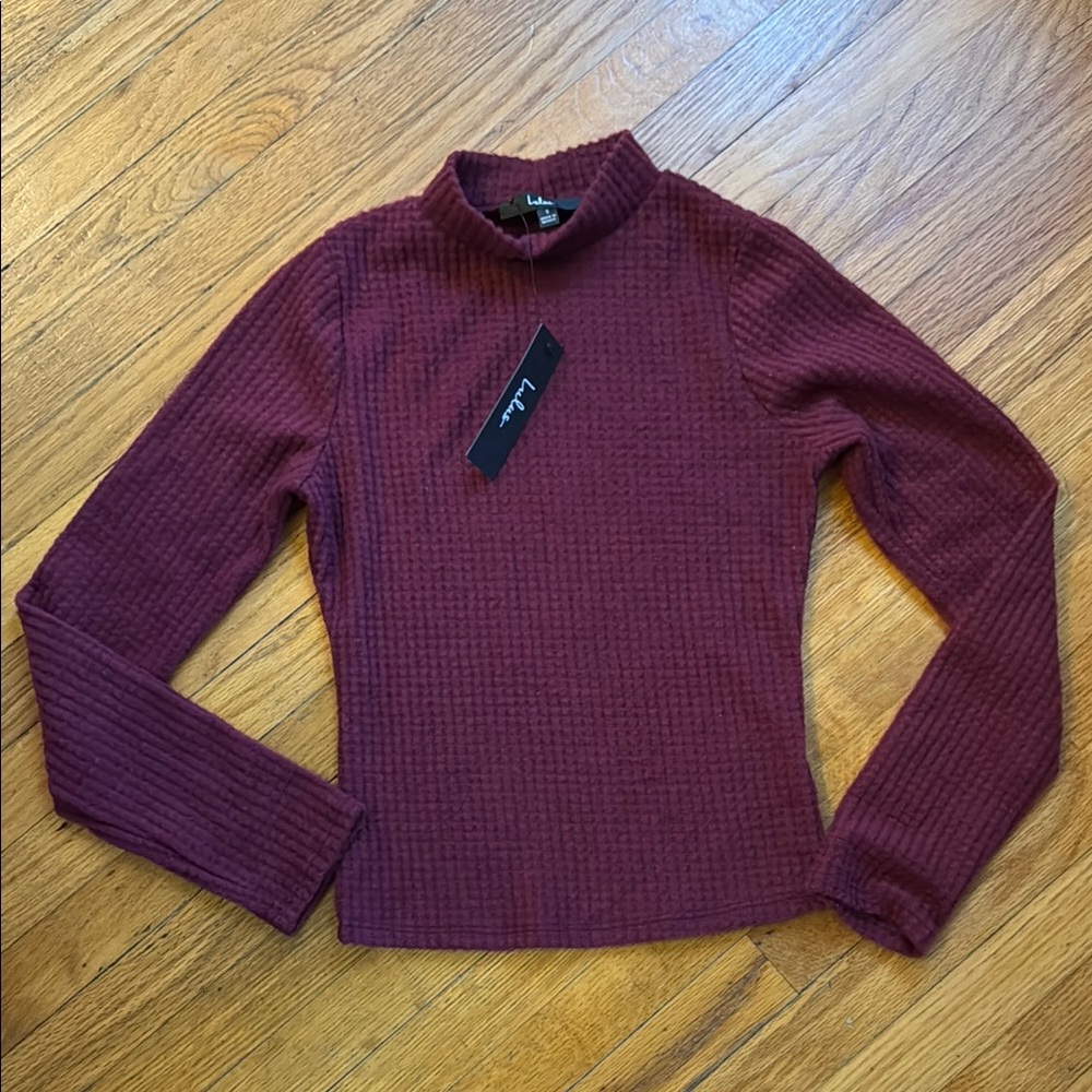 Lulu's Burgundy Ribbed Long Sleeve Top